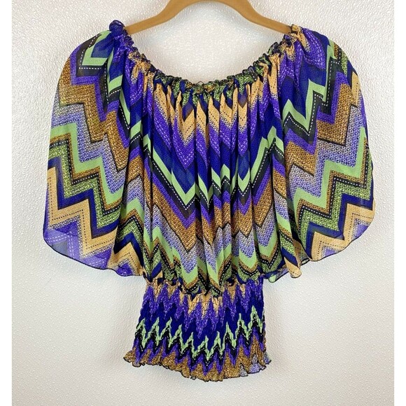 Romantic Sini Chevron Pattern Bat Wing Sheer Women's Top Size Large - Picture 1 of 8